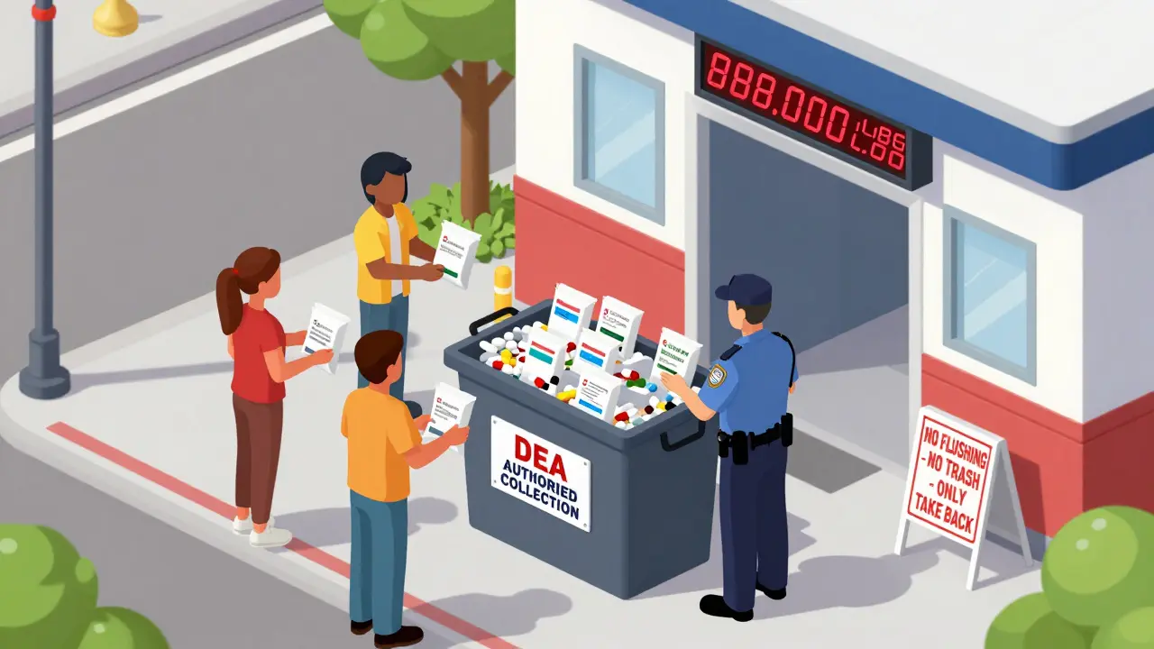 Community members drop off expired narcotics at a DEA take-back site during National Take Back Day.