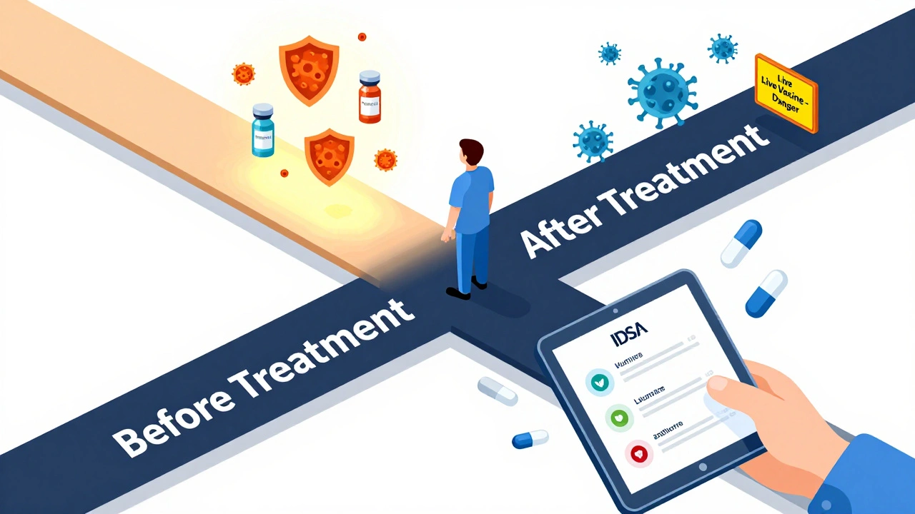 Patient at a crossroads choosing between safe and dangerous vaccine paths, with drug icons and guidelines floating nearby in isometric cartoon style.