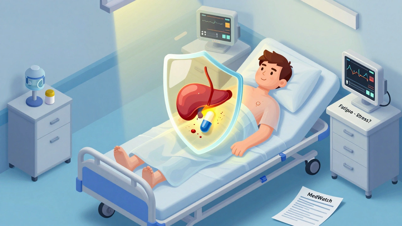 Transplant patient with crumbling generic pill weakening organ shield, brand pill emitting protective glow.