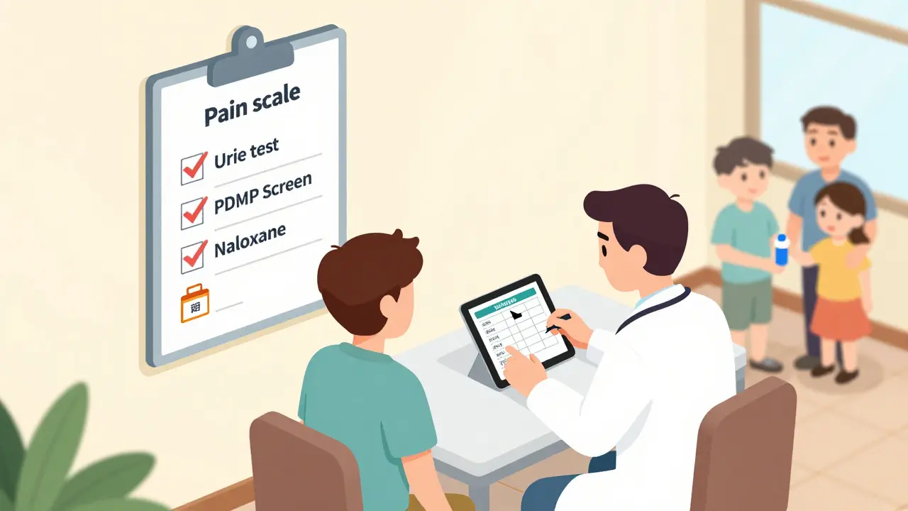 Doctor reviewing a tapering plan with patient in a well-organized clinic setting