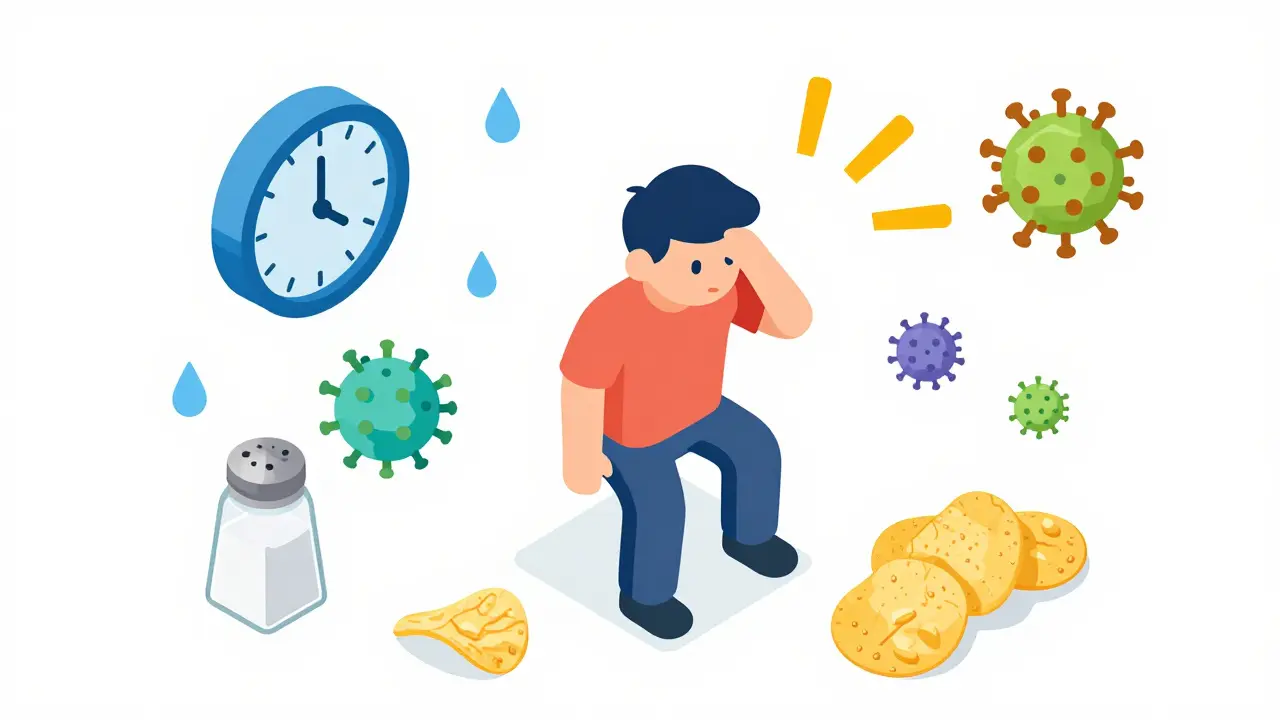 Stress, infection, UV exposure, and dietary triggers surrounding a person