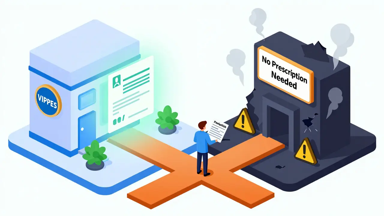 Isometric comparison of safe accredited vs unsafe online pharmacies