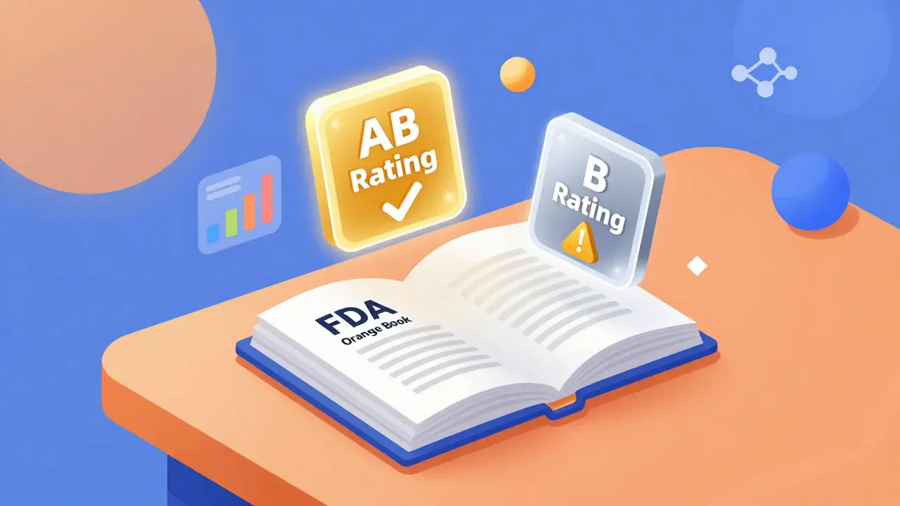 Isometric view of FDA drug rating badges emerging from an open reference book