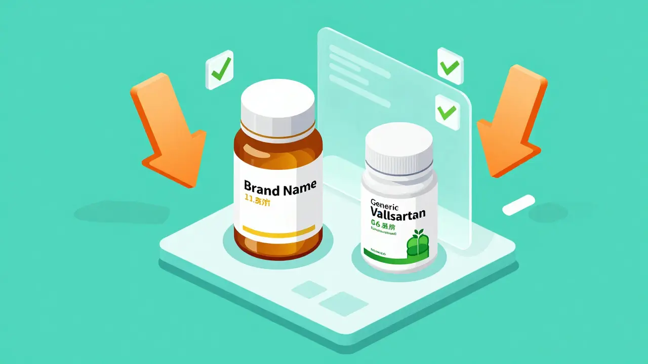 Isometric illustration comparing expensive brand drug vs cheap generic option