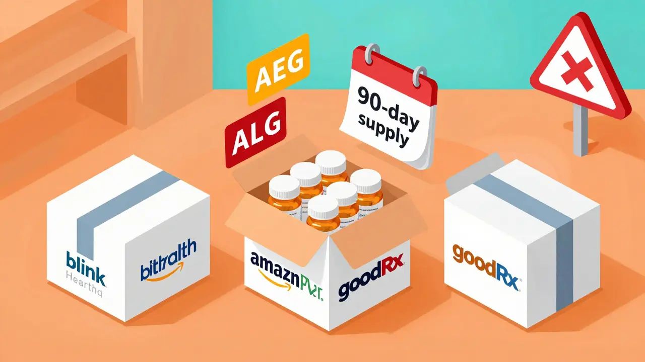 Online pharmacy delivery boxes with coupons and safety warnings