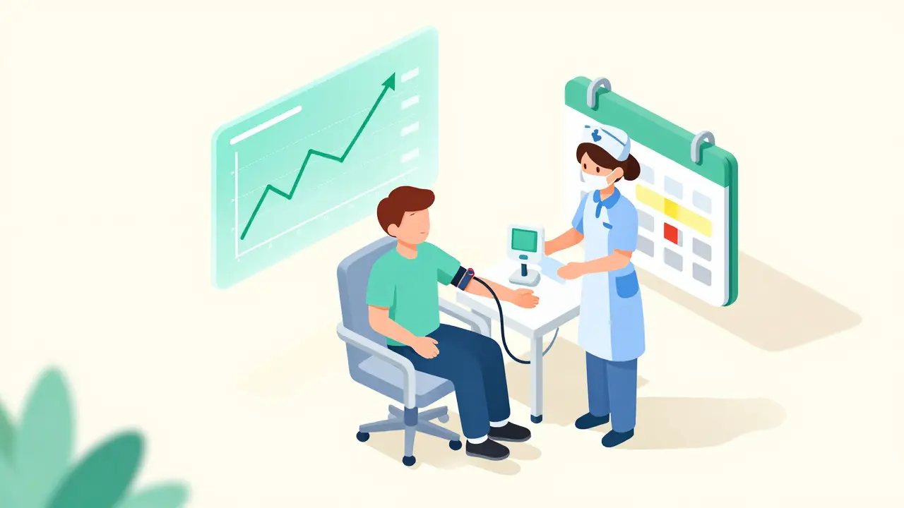 Patient getting blood test with floating health chart