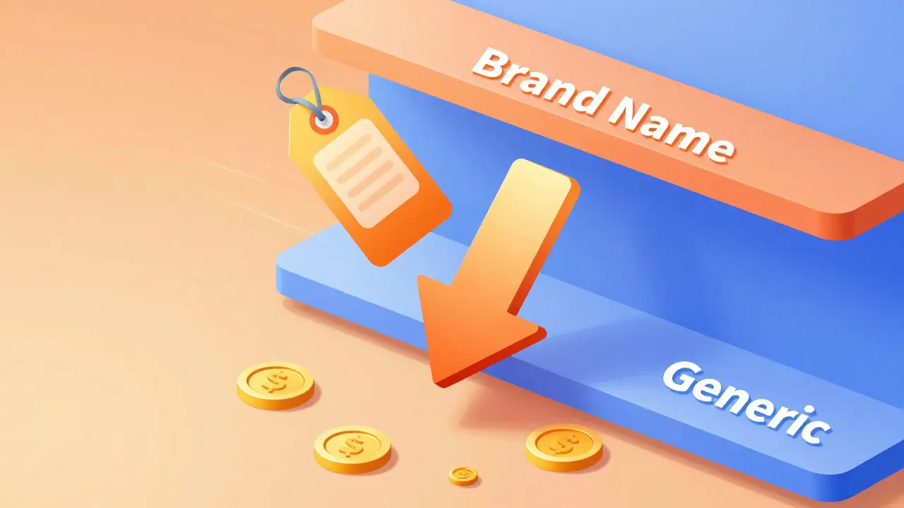 Isometric graphic of a price tag dropping to show significant savings